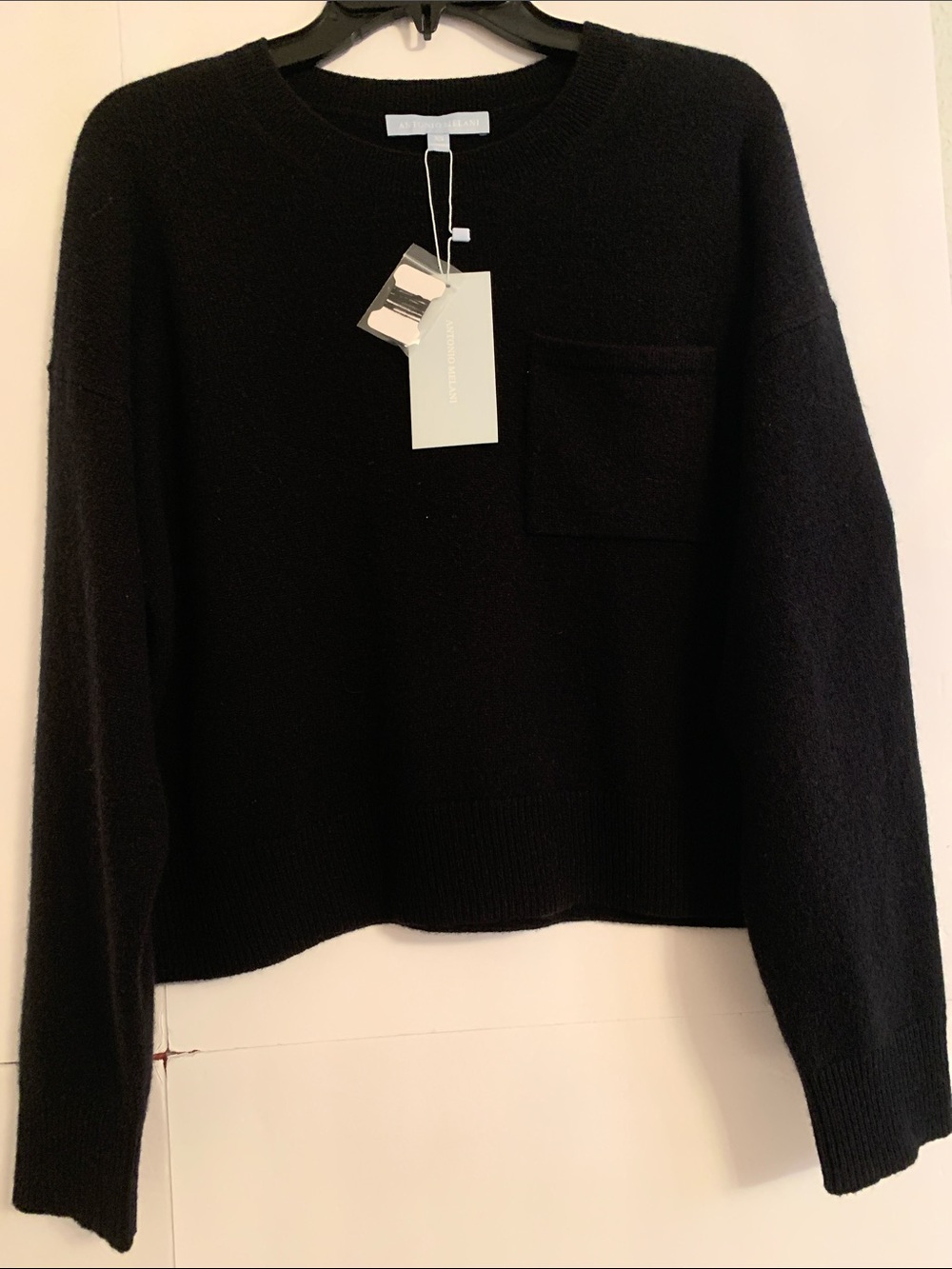 NWT ANTONIO MELANI Cashmere Kimberly Pocket Black Relaxed Sweater Size XS